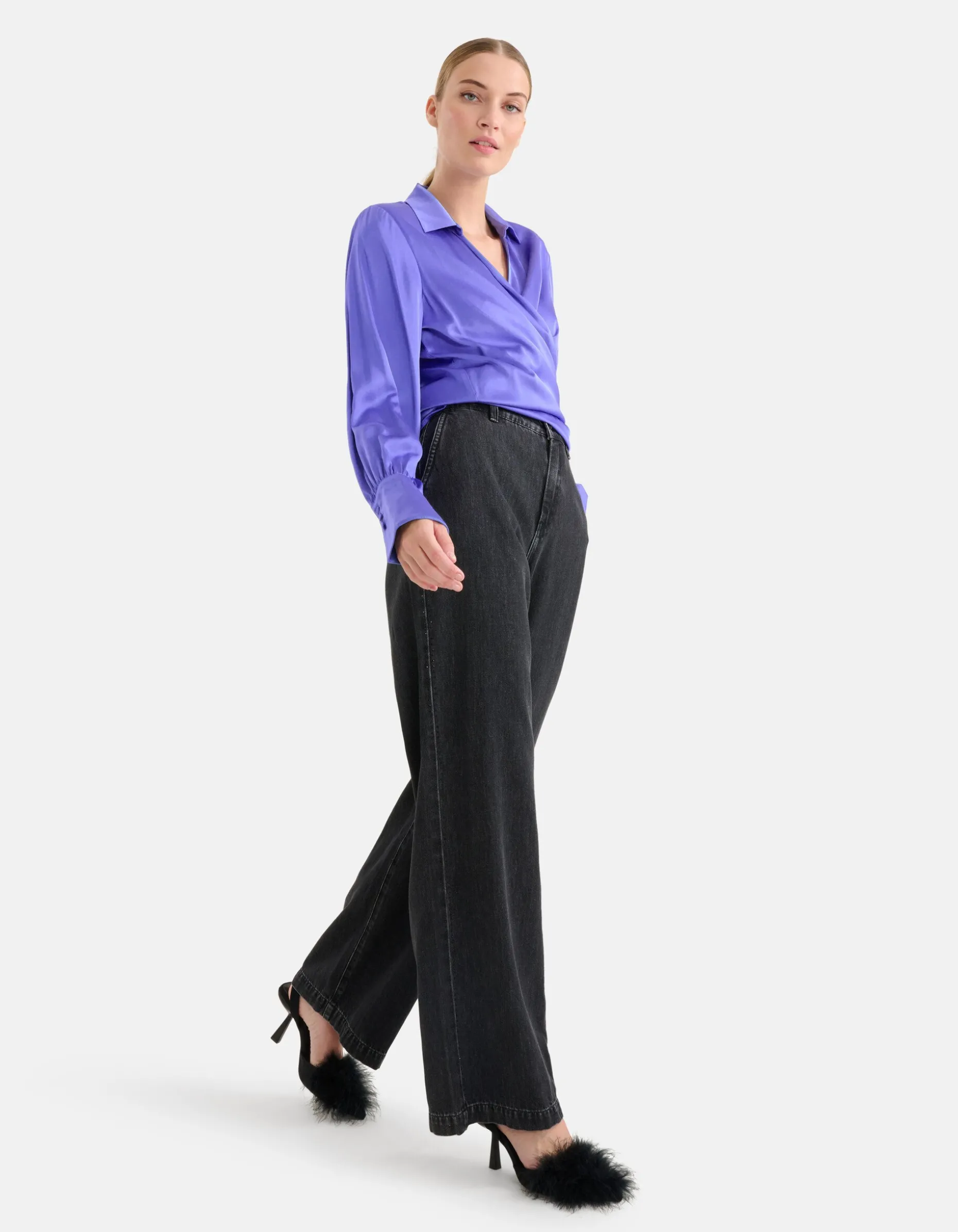 Strass Wide Leg Jeans Donkergrijs L32 By Mieke