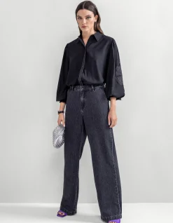 Strass Wide Leg Jeans Donkergrijs L32 By Mieke