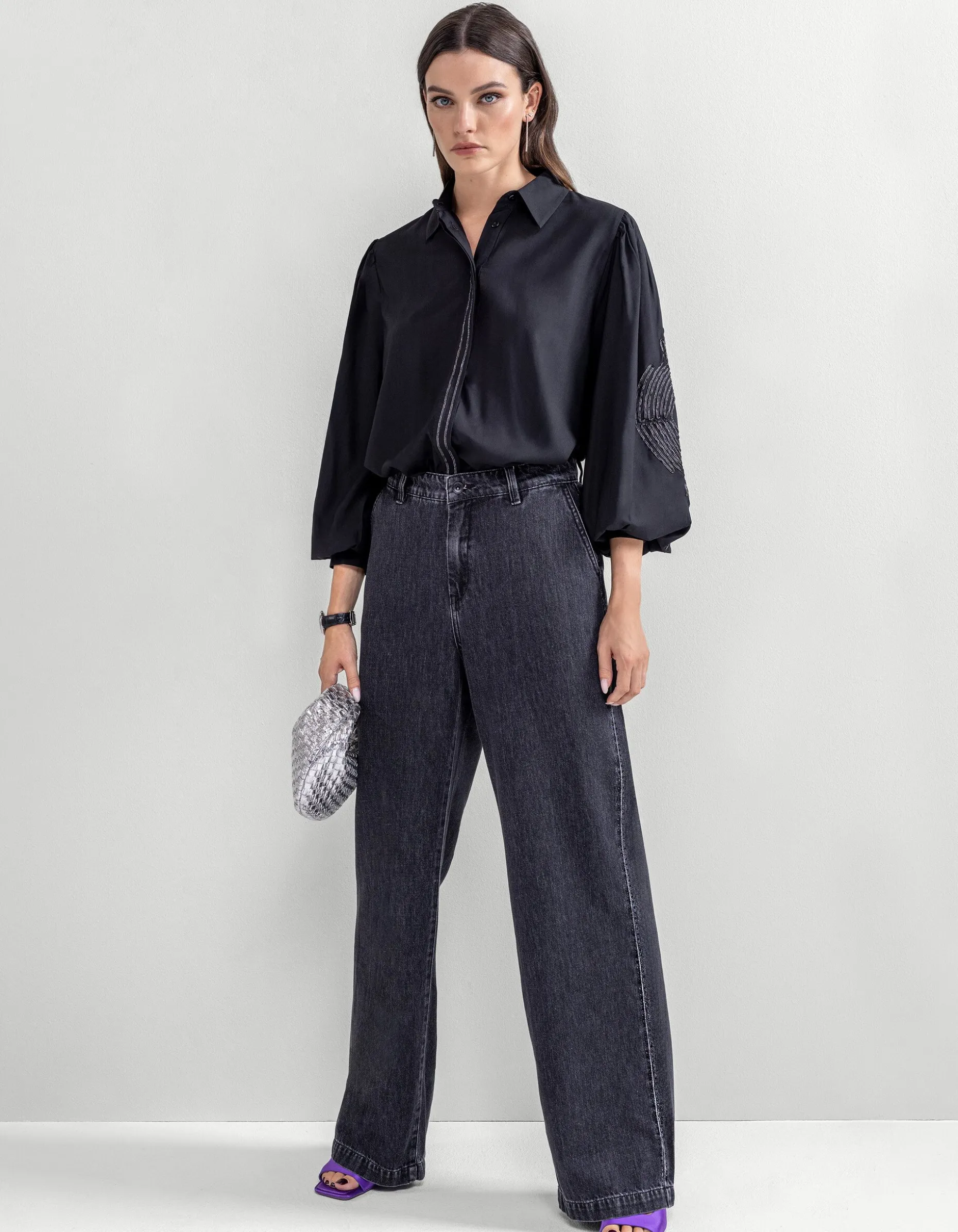 Strass Wide Leg Jeans Donkergrijs L32 By Mieke