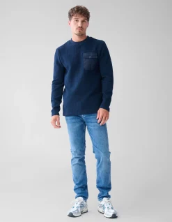 Structuur Pocket Trui Donkerblauw