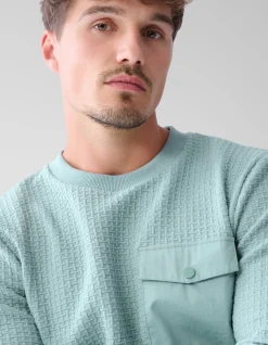 Structuur Pocket Trui Lichtblauw