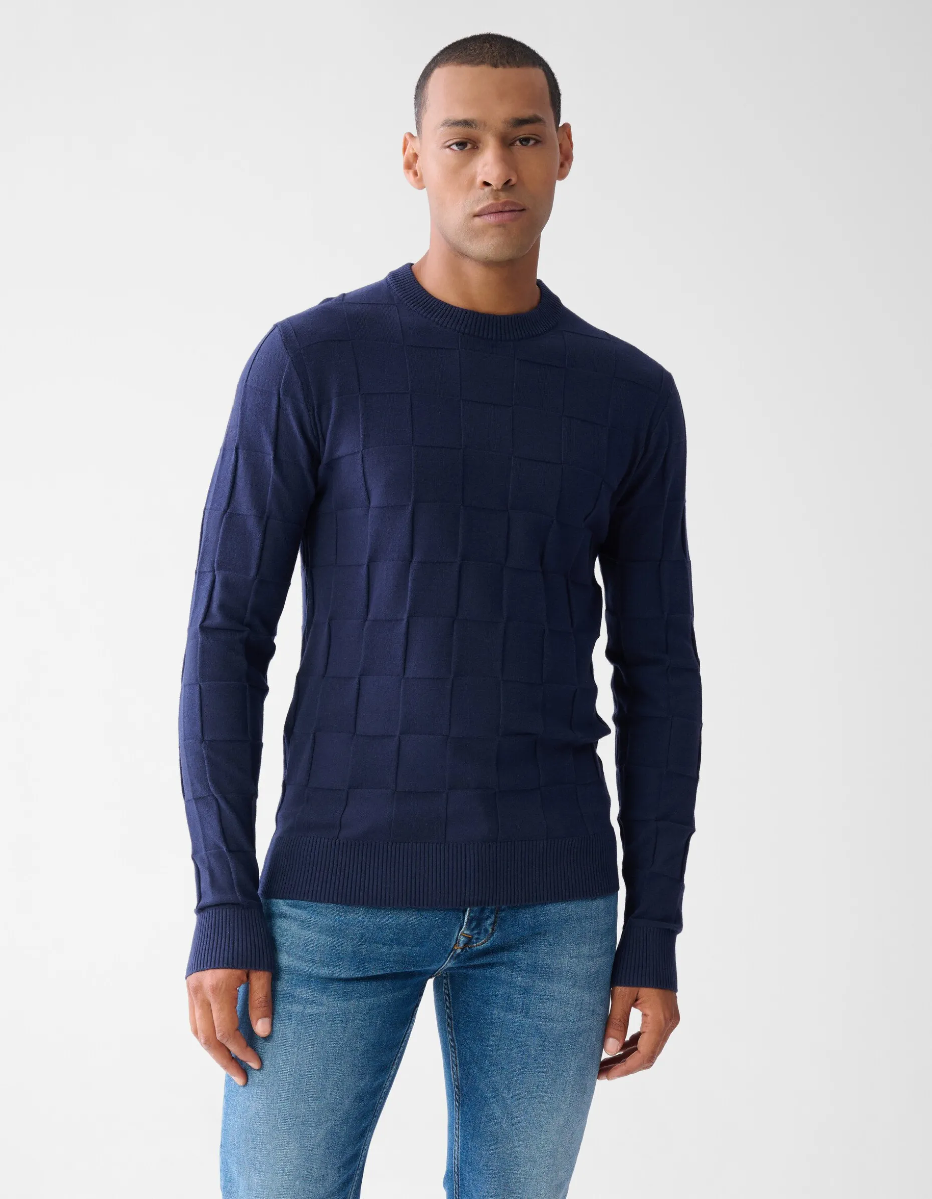 Structuur Trui Donkerblauw