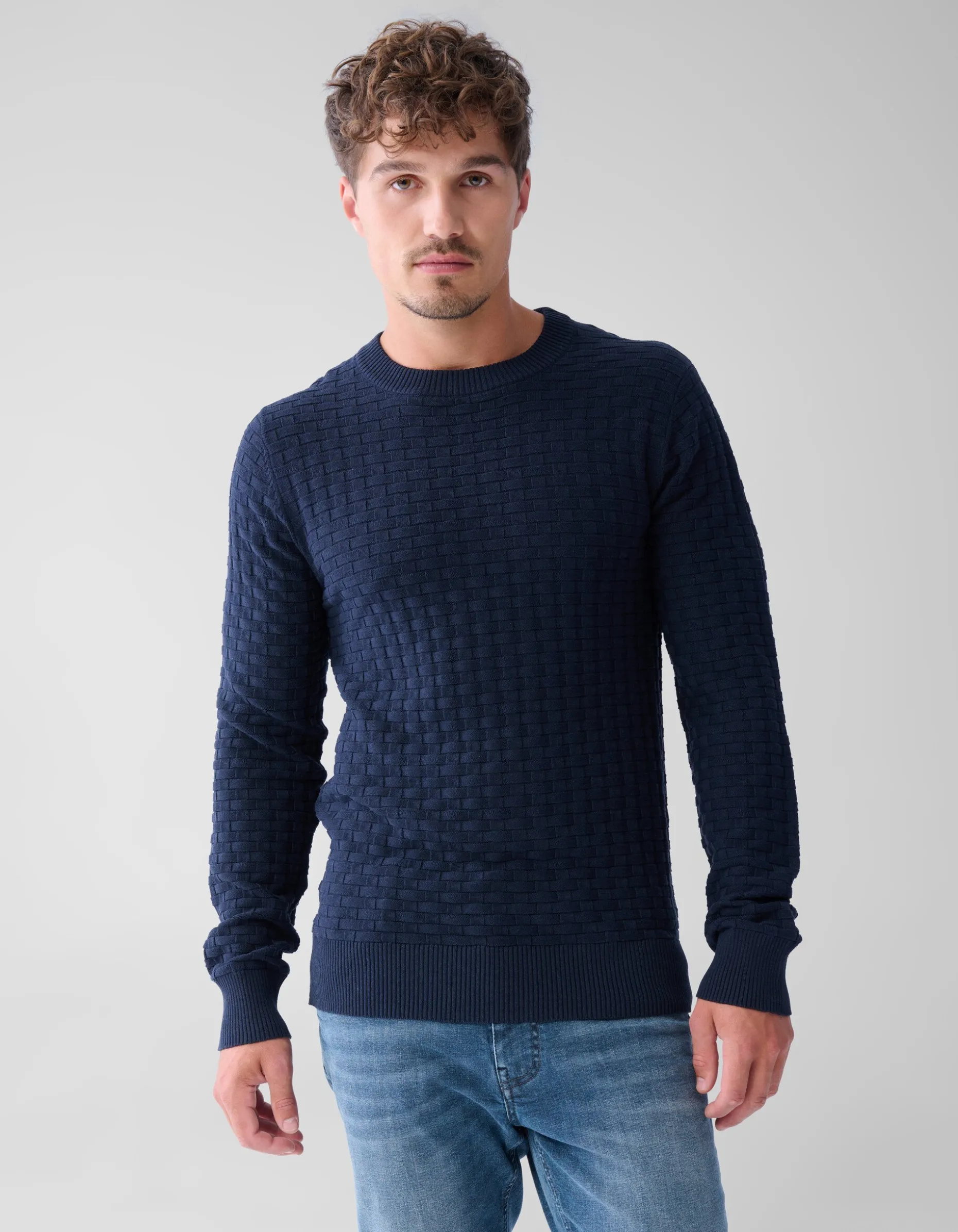 Structuur Trui Donkerblauw