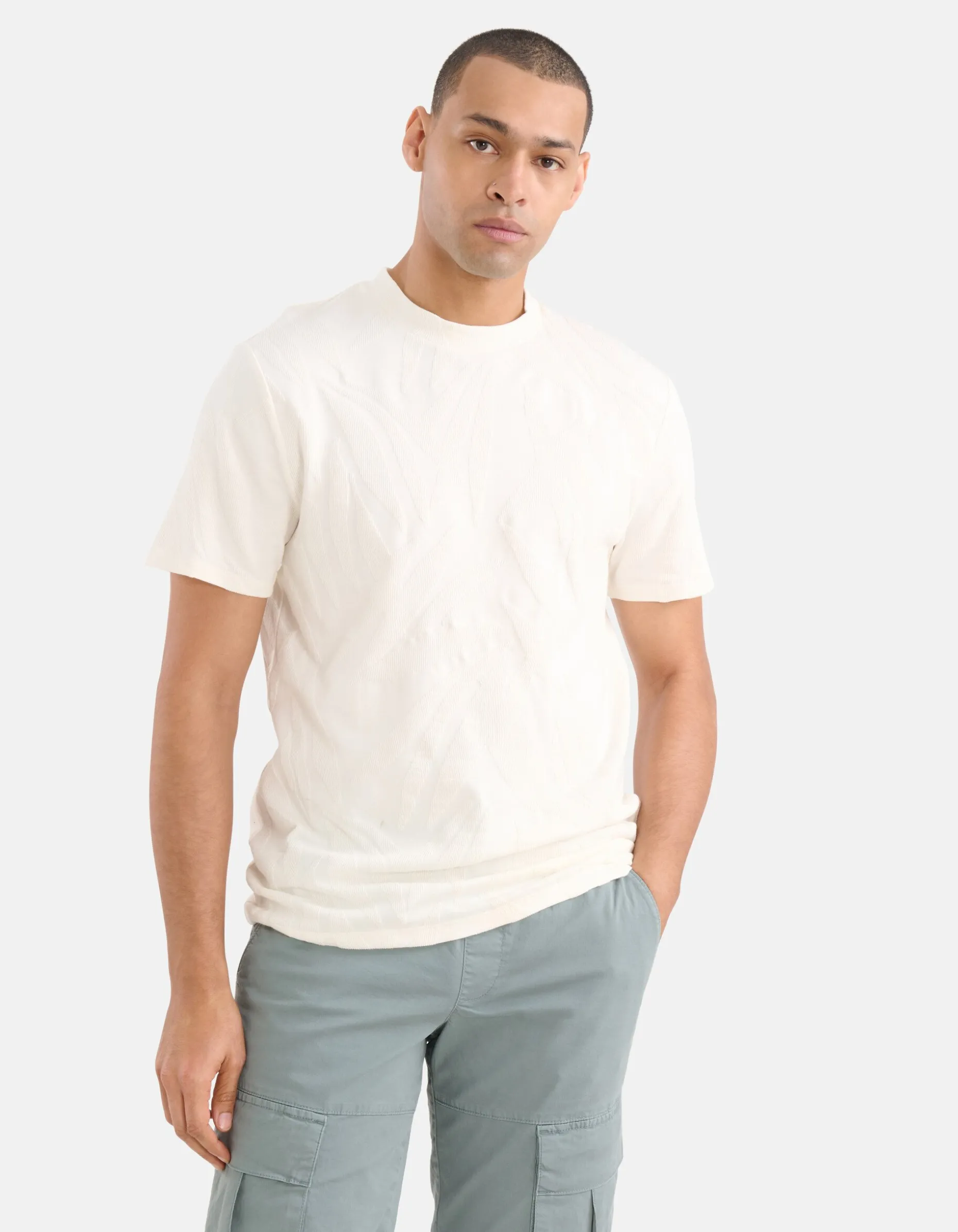 Structuur T-shirt Gebroken Wit