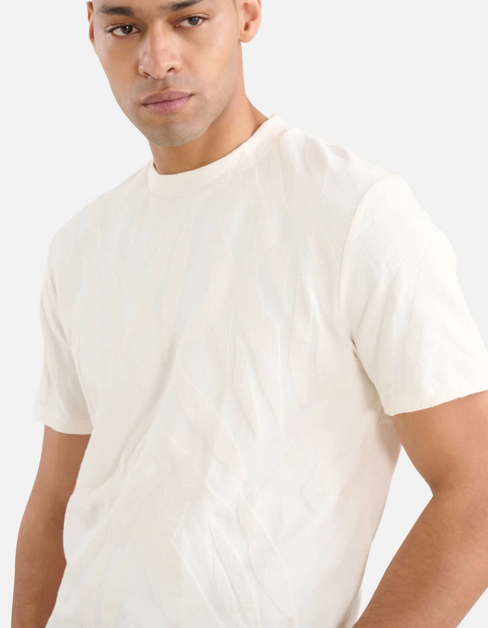 Structuur T-shirt Gebroken Wit