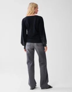 Studded Gebreide V-hals Trui Zwart