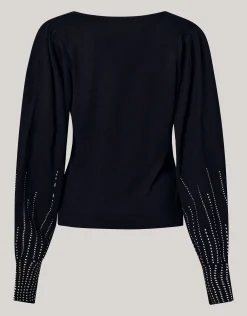 Studded Gebreide V-hals Trui Zwart