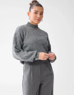 Studded Sleeve Trui Grijs