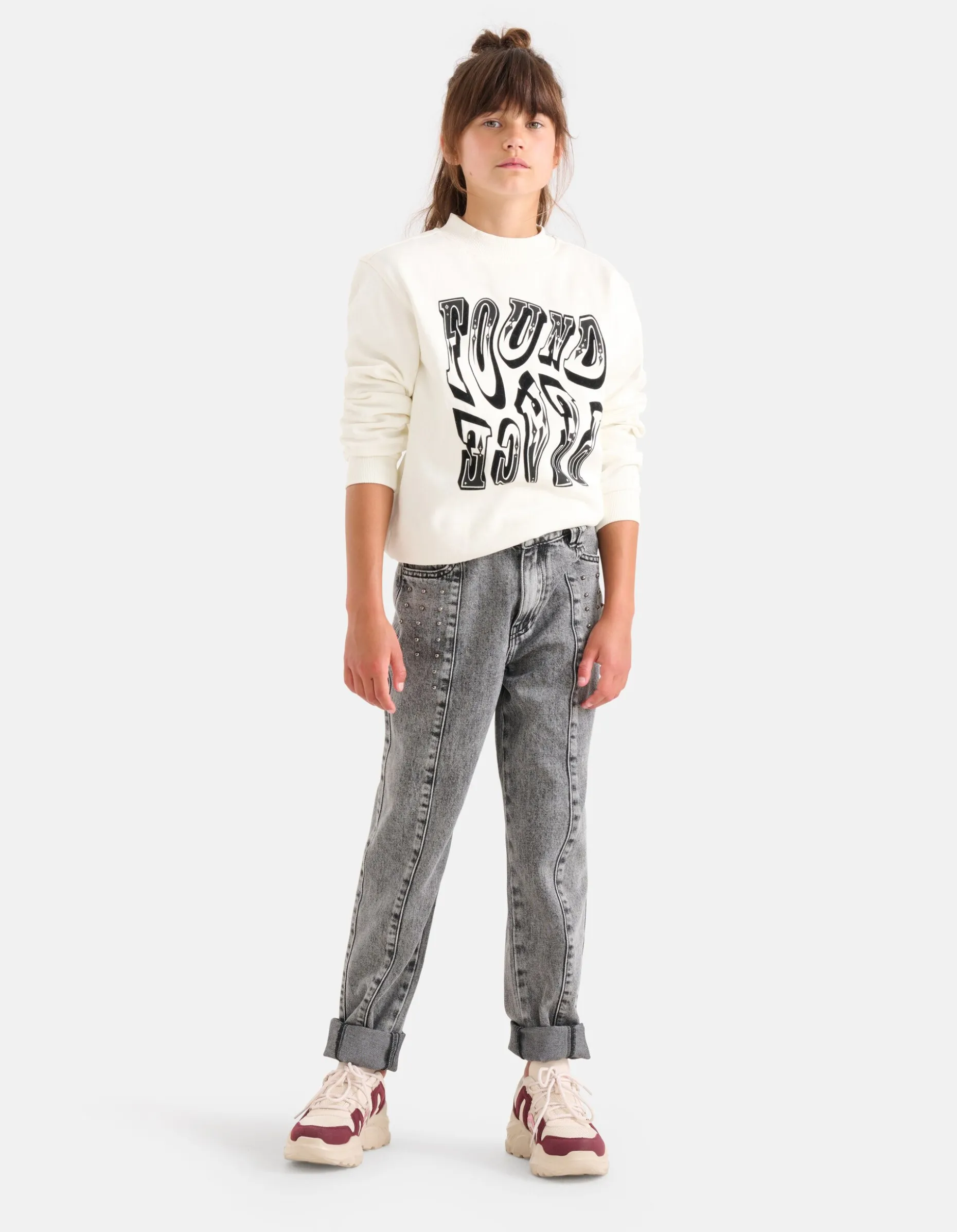 Studs Straight Fit Jeans Donkergrijs