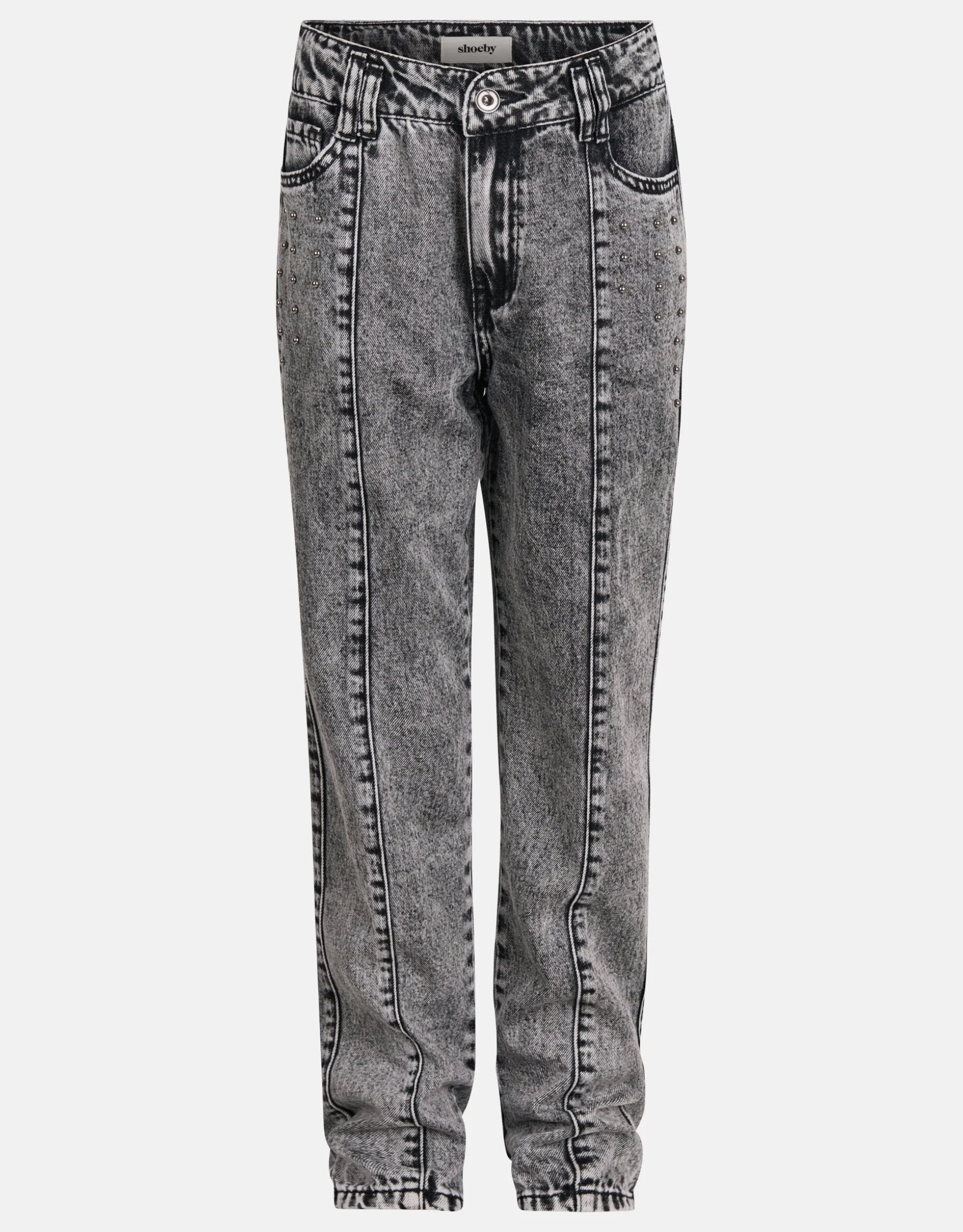 Studs Straight Fit Jeans Donkergrijs