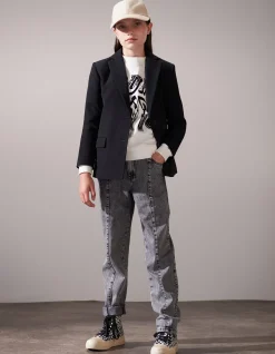 Studs Straight Fit Jeans Donkergrijs