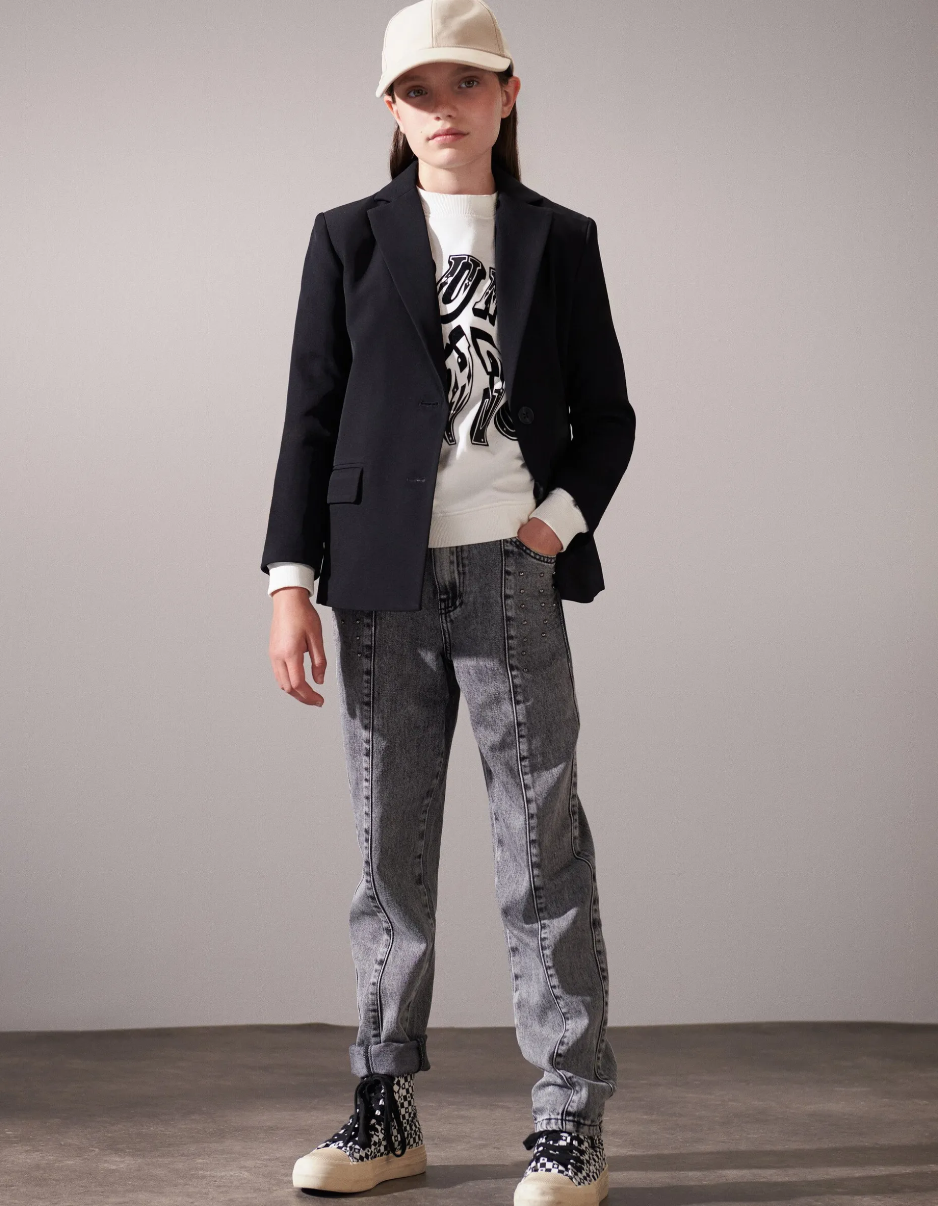 Studs Straight Fit Jeans Donkergrijs