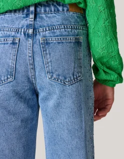 Studs Straight Fit Jeans Blauw