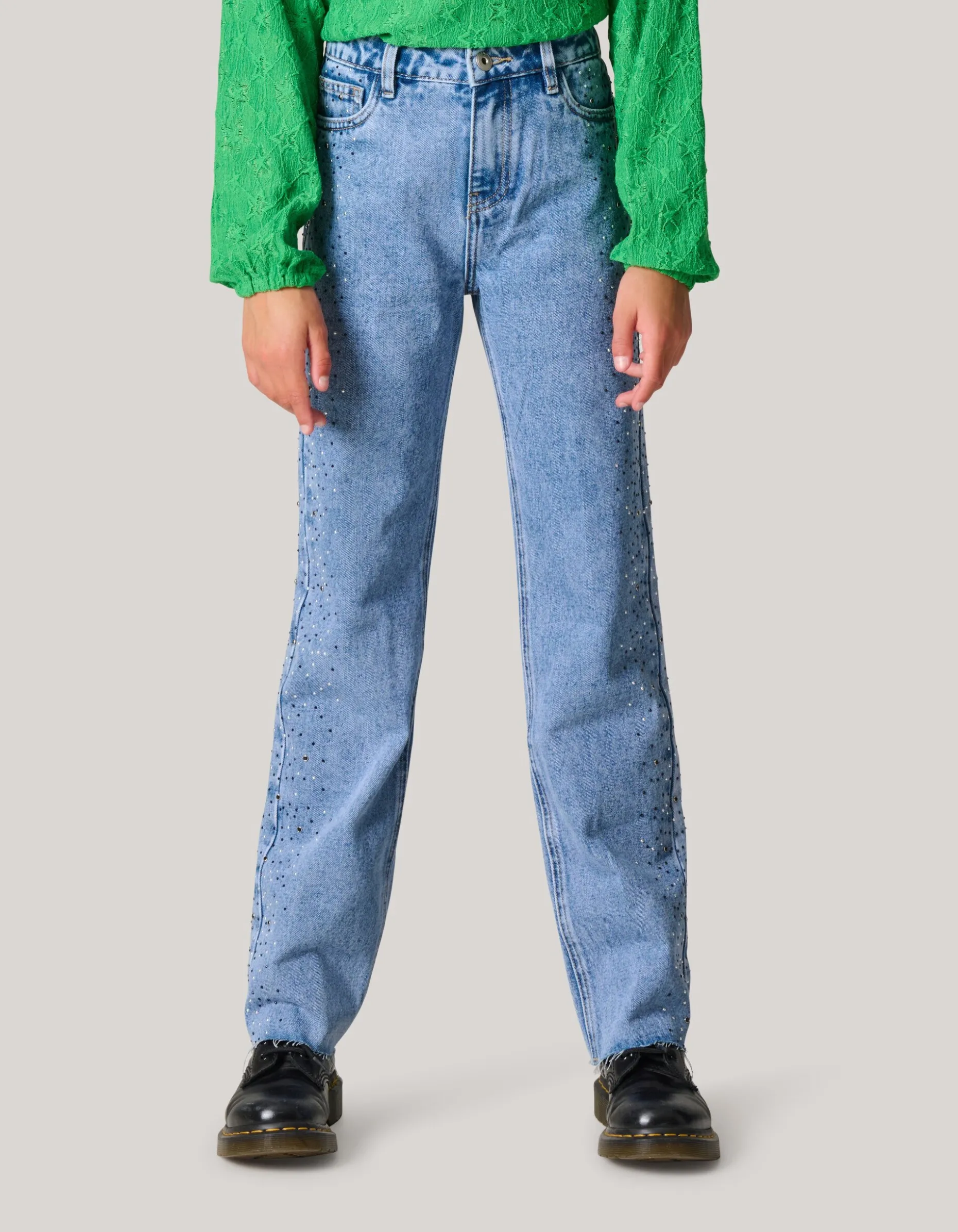 Studs Straight Fit Jeans Blauw