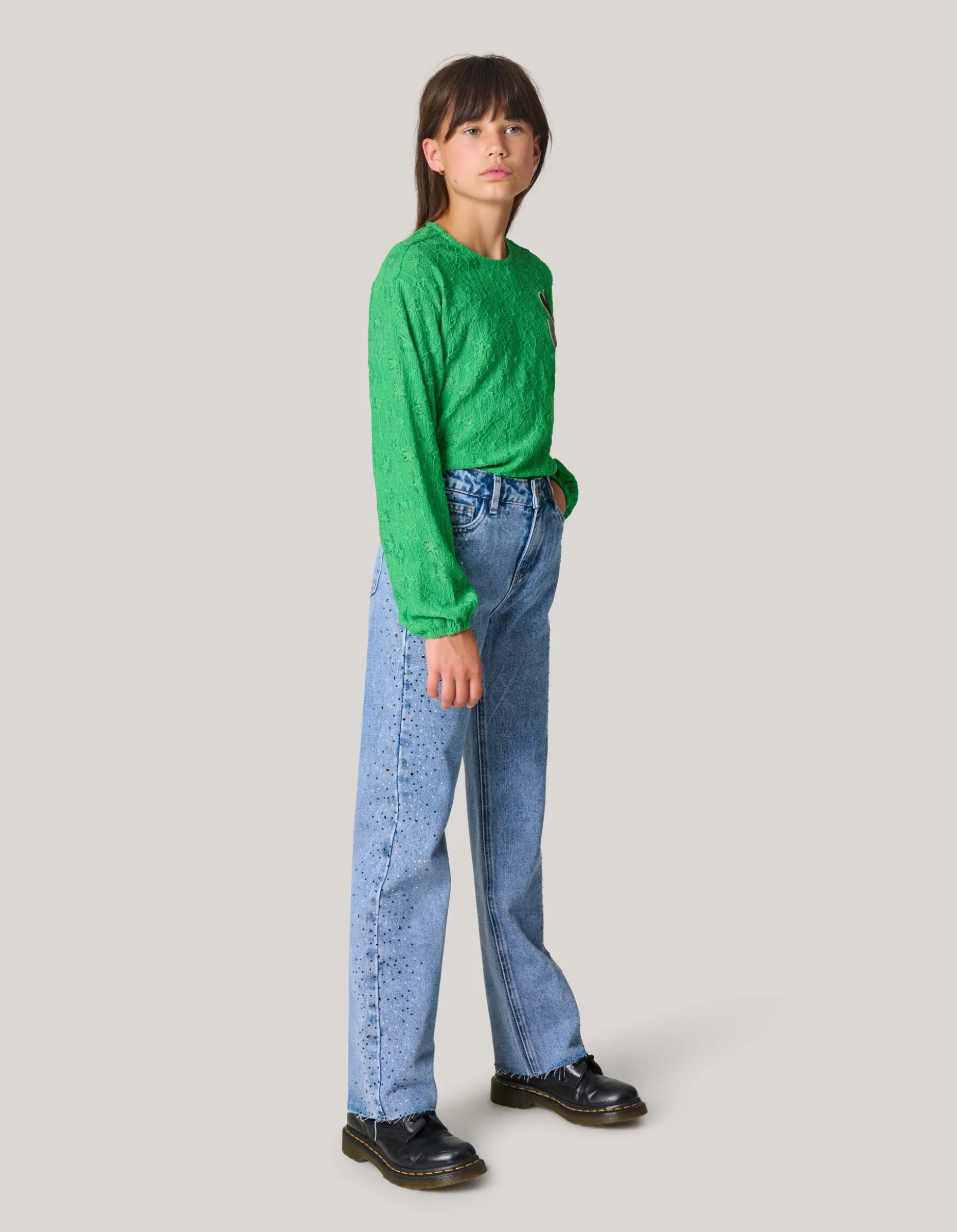 Studs Straight Fit Jeans Blauw