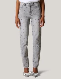 Studs Tapered Fit Jeans Grijs