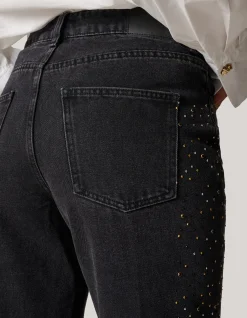 Studs Wide Leg Fit Jeans Donkergrijs