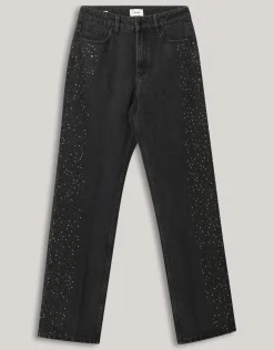 Studs Wide Leg Fit Jeans Donkergrijs