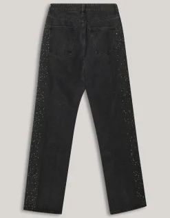 Studs Wide Leg Fit Jeans Donkergrijs
