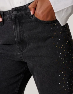 Studs Wide Leg Fit Jeans Donkergrijs