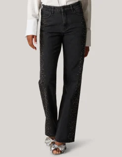 Studs Wide Leg Fit Jeans Donkergrijs