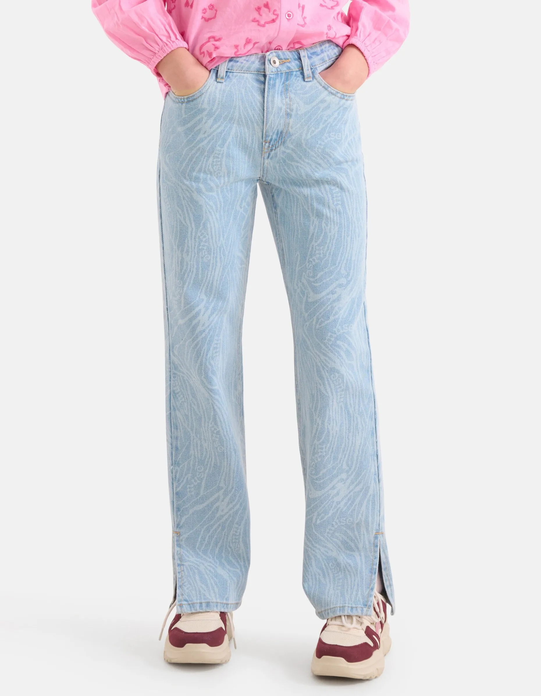 Swirl Print Denim Bleached