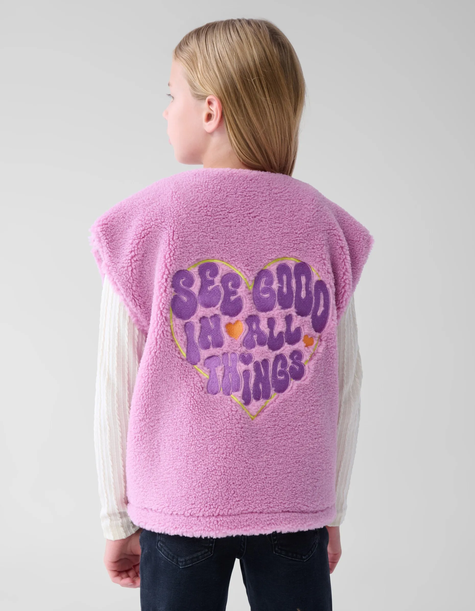 Teddy Embroidery Gilet Roze