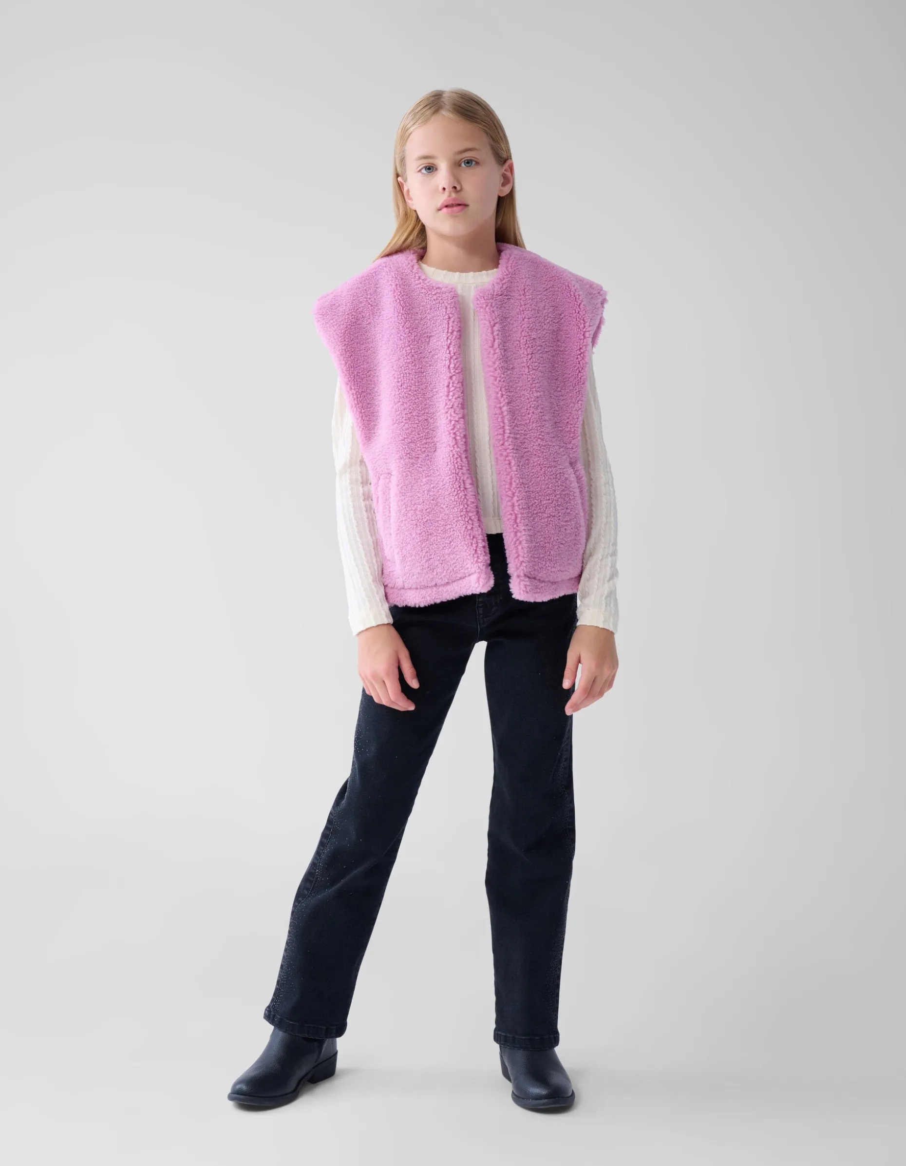 Teddy Embroidery Gilet Roze