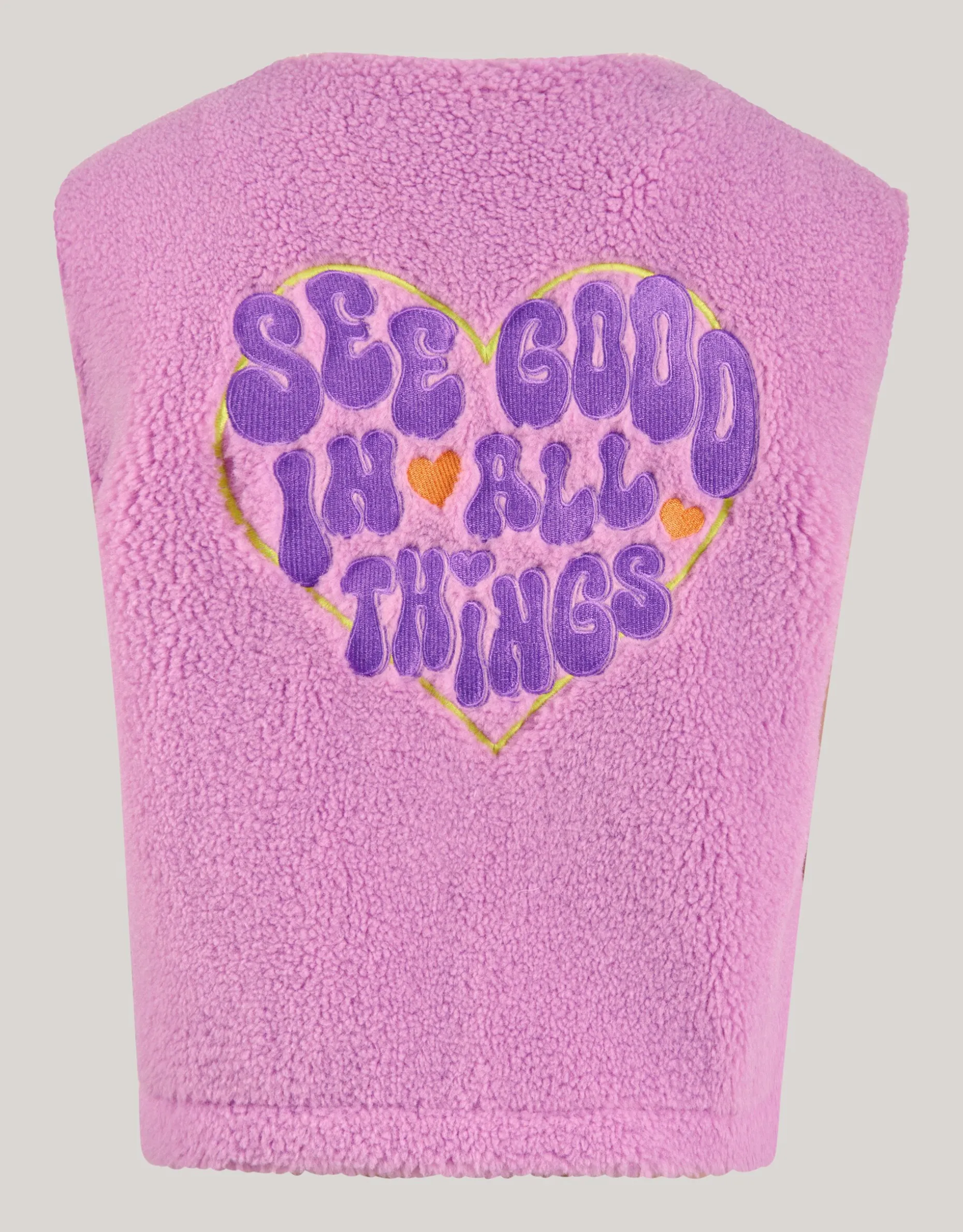 Teddy Embroidery Gilet Roze