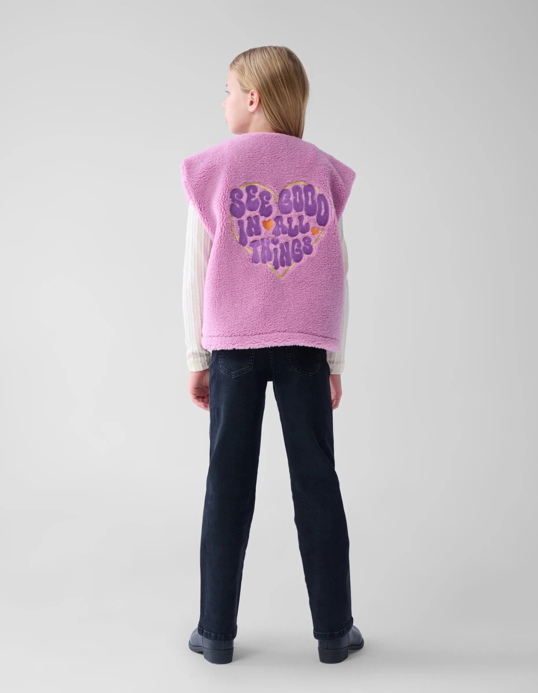 Teddy Embroidery Gilet Roze