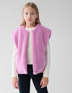 Teddy Embroidery Gilet Roze
