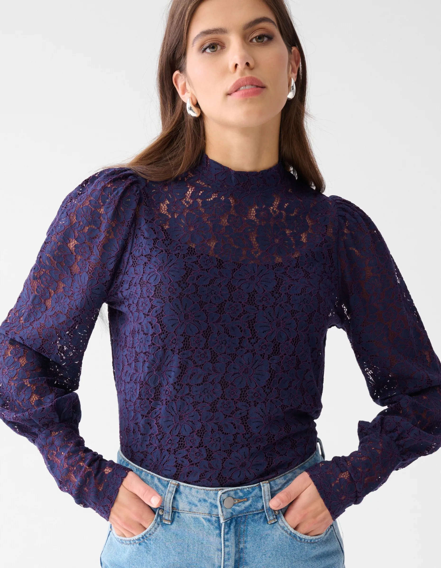 Two Tone Kanten Top Donkerpaars