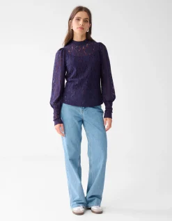 Two Tone Kanten Top Donkerpaars