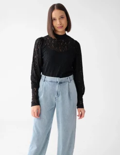 Two Tone Kanten Top Zwart