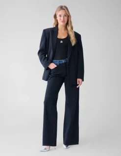 Two Tone Wide Leg Fit Jeans Donkerblauw