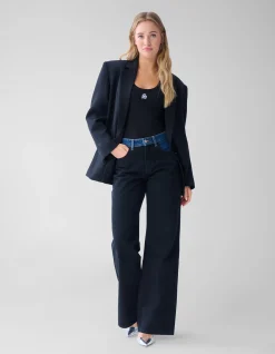 Two Tone Wide Leg Fit Jeans Donkerblauw