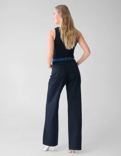 Two Tone Wide Leg Fit Jeans Donkerblauw
