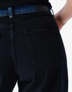 Two Tone Wide Leg Fit Jeans Donkerblauw