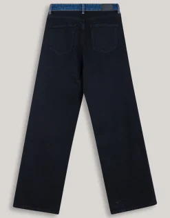 Two Tone Wide Leg Fit Jeans Donkerblauw