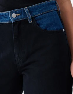 Two Tone Wide Leg Fit Jeans Donkerblauw