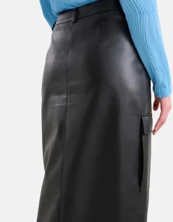 Vegan Leren Cargo Rok Zwart
