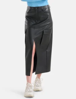 Vegan Leren Cargo Rok Zwart