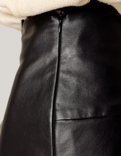 Vegan Leren Midi Rok Zwart