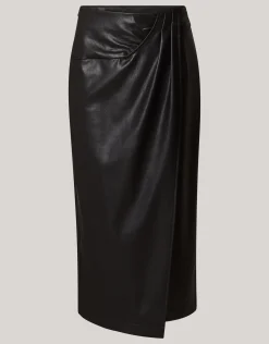 Vegan Leren Midi Rok Zwart