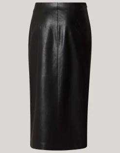 Vegan Leren Midi Rok Zwart