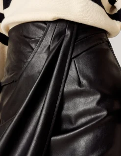 Vegan Leren Midi Rok Zwart