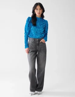 Velvet Pailletten Top Blauw