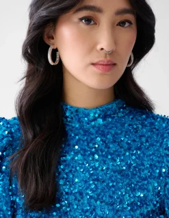 Velvet Pailletten Top Blauw