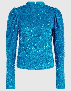 Velvet Pailletten Top Blauw