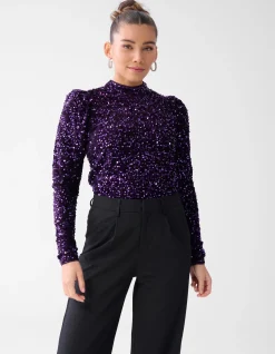 Velvet Pailletten Top Donkerpaars